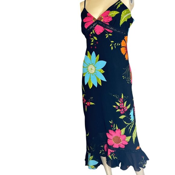 Vtg XOXOXO Black Floral Prom Baby Doll Maxi Dress Fairy Coquette Tiered Sz L Y2K - Picture 5 of 10